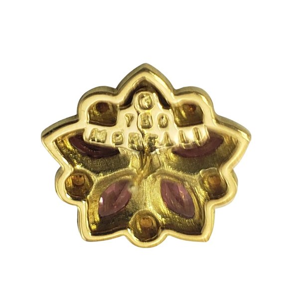 Paul Morelli 18 Karat Yellow Gold Garnet Citrine Flower Earrings #11231 - Picture 6 of 8